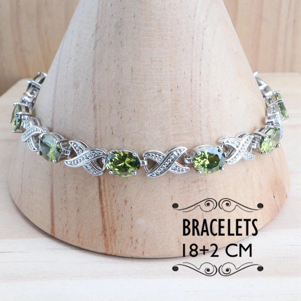 Olive Zircon 925 Silver Bridal Jewelry Sets Bracelets Rings Costume Jewelry Earrings Pendant Necklace For Women Wedding Set - Xprespick