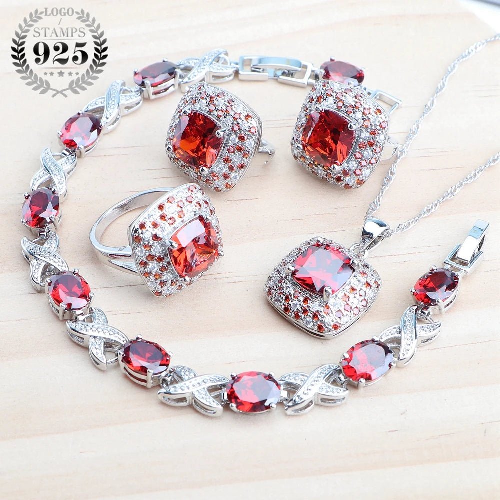 Olive Zircon 925 Silver Bridal Jewelry Sets Bracelets Rings Costume Jewelry Earrings Pendant Necklace For Women Wedding Set - Xprespick