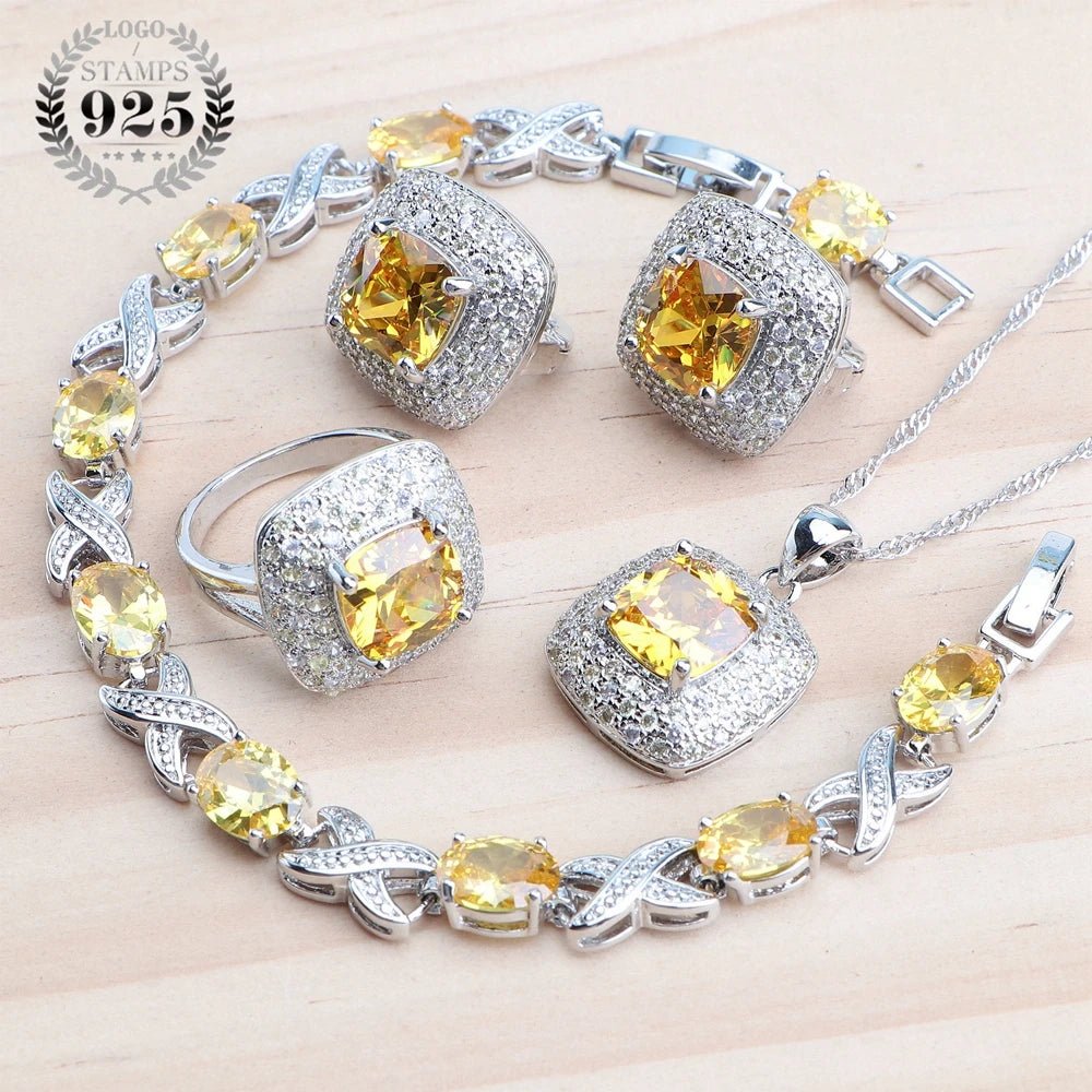 Olive Zircon 925 Silver Bridal Jewelry Sets Bracelets Rings Costume Jewelry Earrings Pendant Necklace For Women Wedding Set - Xprespick