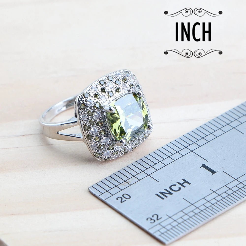Olive Zircon 925 Silver Bridal Jewelry Sets Bracelets Rings Costume Jewelry Earrings Pendant Necklace For Women Wedding Set - Xprespick