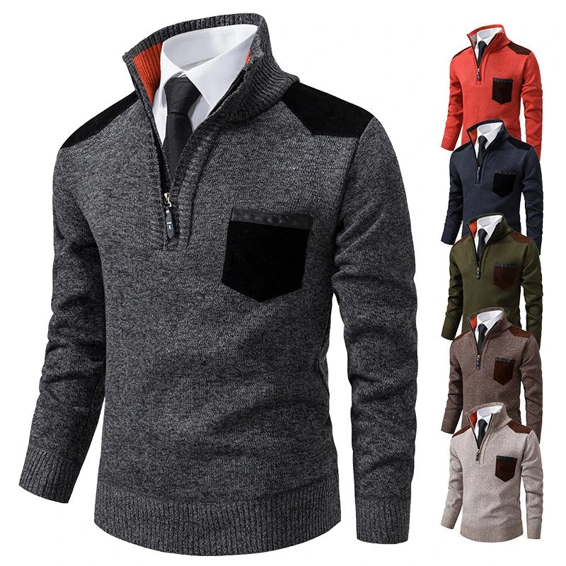Pullover Men Sweater Cashmere Thick Polo Shirts Korean Half Zipper Cold Blouse Stand Collar Autumn Winter Outerwear Luxury Cloth - Xprespick