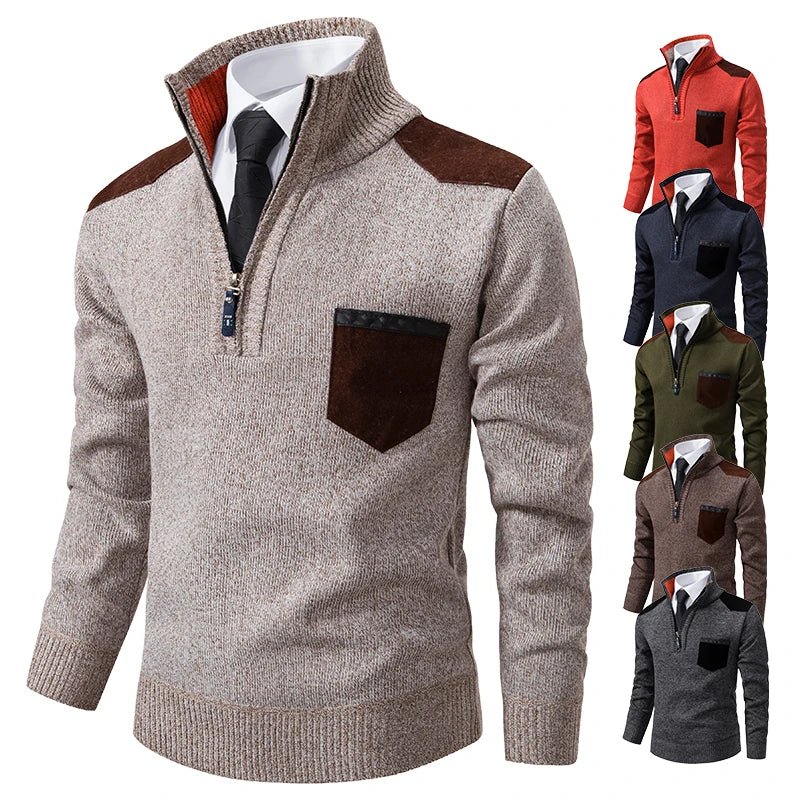 Pullover Men Sweater Cashmere Thick Polo Shirts Korean Half Zipper Cold Blouse Stand Collar Autumn Winter Outerwear Luxury Cloth - Xprespick