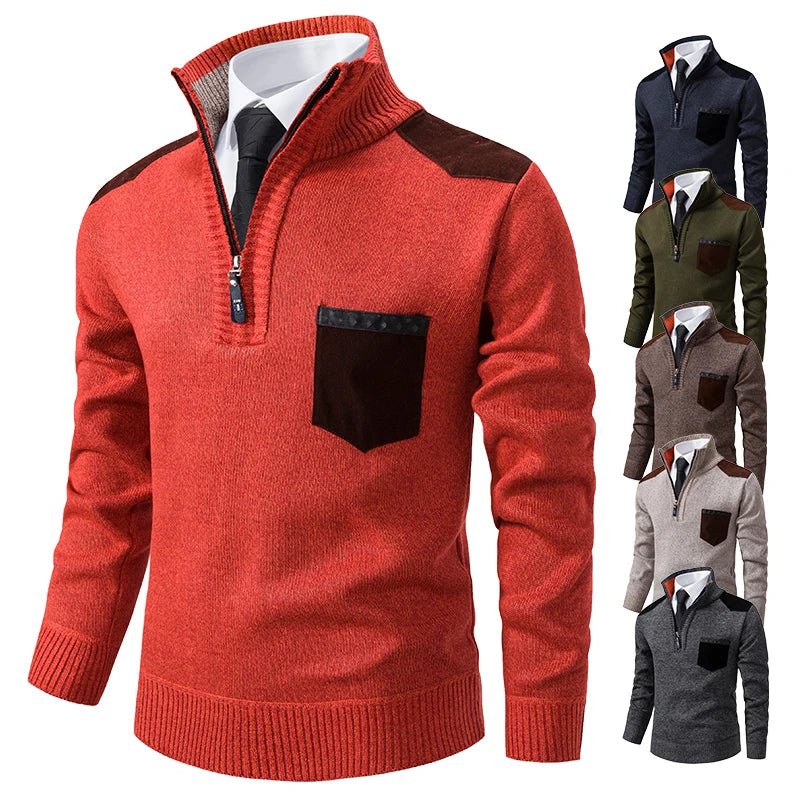 Pullover Men Sweater Cashmere Thick Polo Shirts Korean Half Zipper Cold Blouse Stand Collar Autumn Winter Outerwear Luxury Cloth - Xprespick