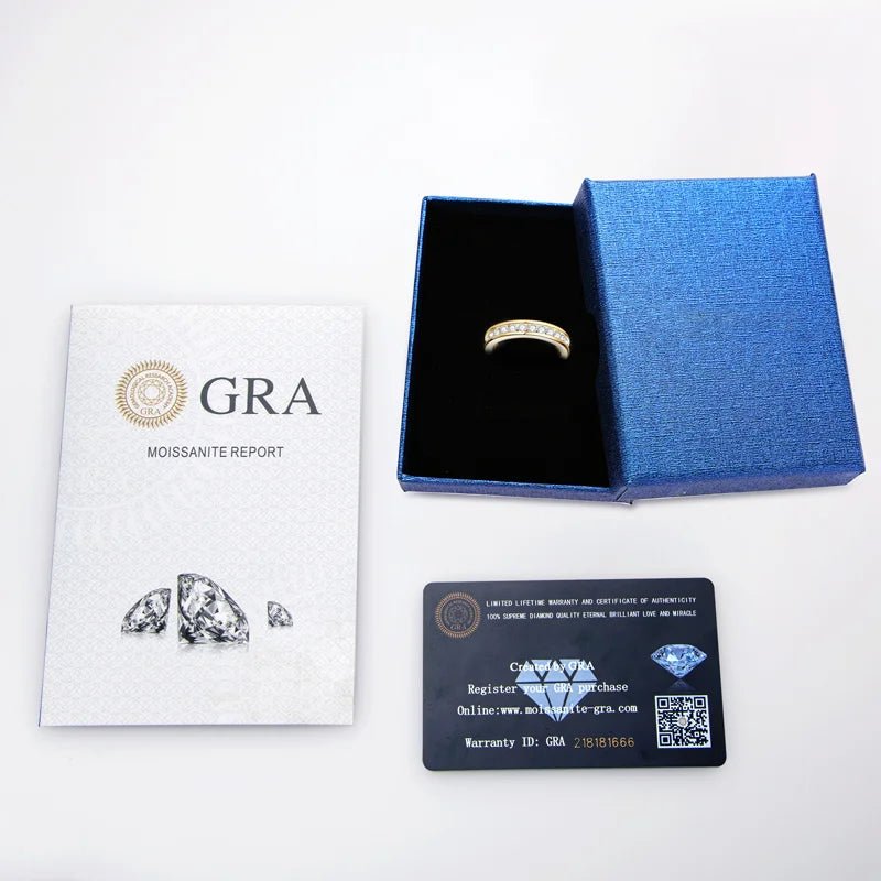 RAPRGOLD Real S925 Silver Groove Inlaid with D VVS1 Round Moissanite Ring for Women Fashion Wedding Ring with GRA Eternity Band - Xprespick