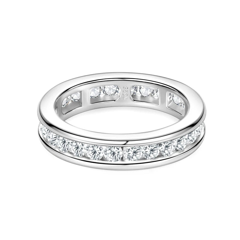 RAPRGOLD Real S925 Silver Groove Inlaid with D VVS1 Round Moissanite Ring for Women Fashion Wedding Ring with GRA Eternity Band - Xprespick