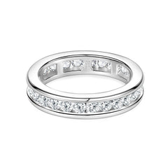 RAPRGOLD Real S925 Silver Groove Inlaid with D VVS1 Round Moissanite Ring for Women Fashion Wedding Ring with GRA Eternity Band - Xprespick