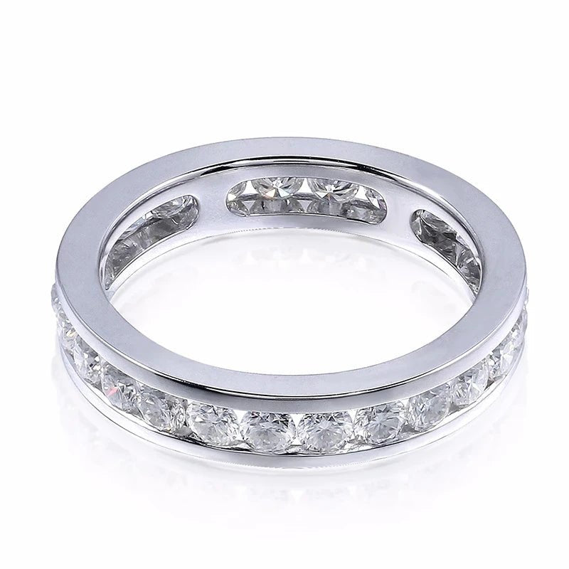 RAPRGOLD Real S925 Silver Groove Inlaid with D VVS1 Round Moissanite Ring for Women Fashion Wedding Ring with GRA Eternity Band - Xprespick