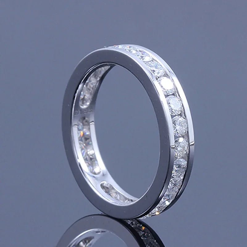 RAPRGOLD Real S925 Silver Groove Inlaid with D VVS1 Round Moissanite Ring for Women Fashion Wedding Ring with GRA Eternity Band - Xprespick
