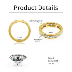 RAPRGOLD Real S925 Silver Groove Inlaid with D VVS1 Round Moissanite Ring for Women Fashion Wedding Ring with GRA Eternity Band - Xprespick