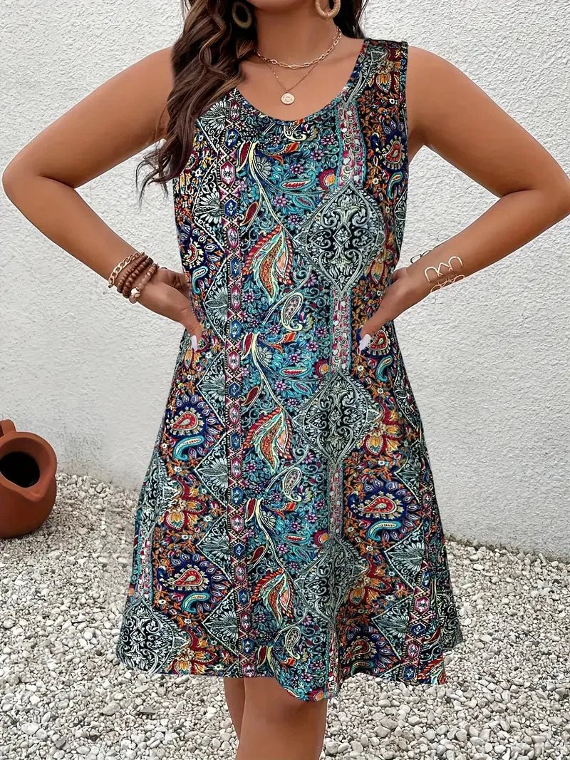 Summer Simple Colorful Floral Print Sleeveless Vest Dress Women Clothing - Xprespick