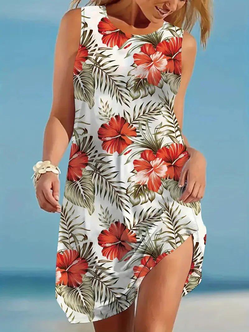 Summer Simple Colorful Floral Print Sleeveless Vest Dress Women Clothing - Xprespick