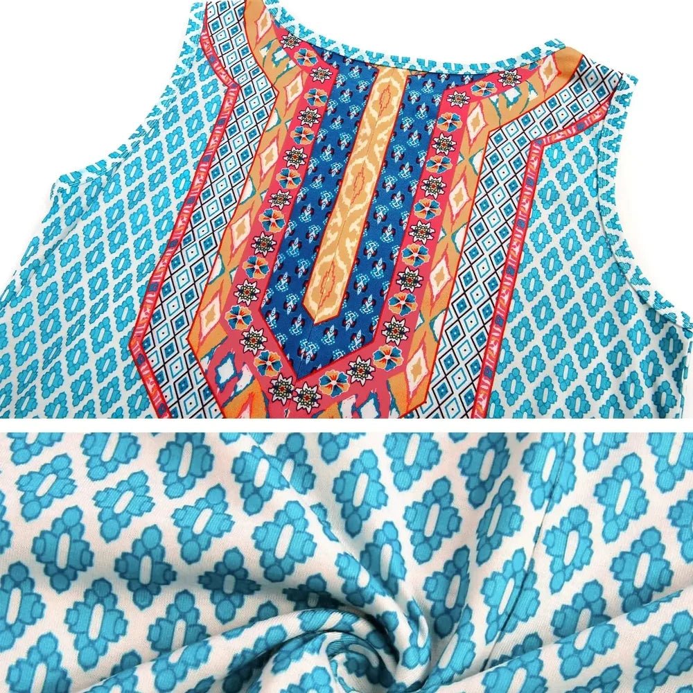 Summer Simple Colorful Floral Print Sleeveless Vest Dress Women Clothing - Xprespick