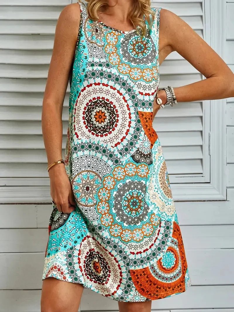 Summer Simple Colorful Floral Print Sleeveless Vest Dress Women Clothing - Xprespick