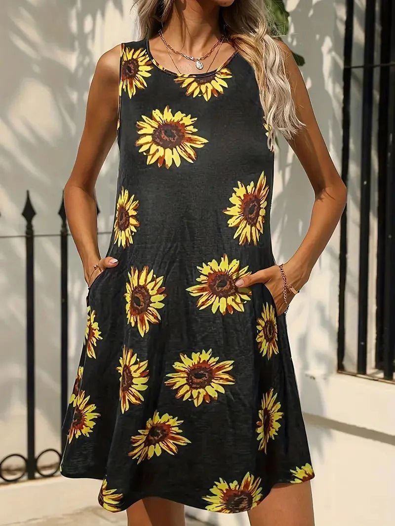 Summer Simple Colorful Floral Print Sleeveless Vest Dress Women Clothing - Xprespick