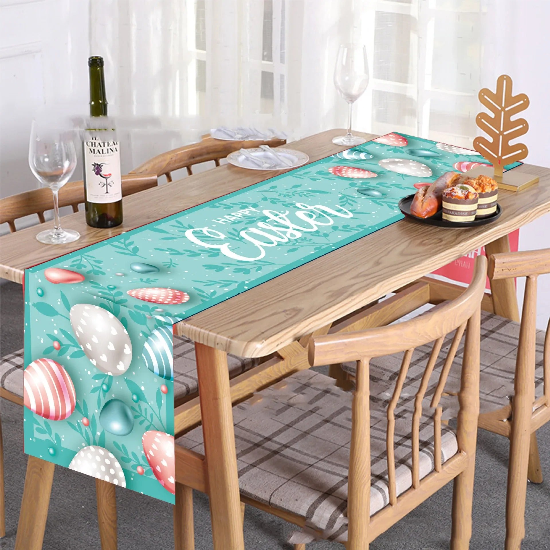 Newest Easter Table Runner 35*180cm Easter Eggs Bunny Flower Dining Table Decor