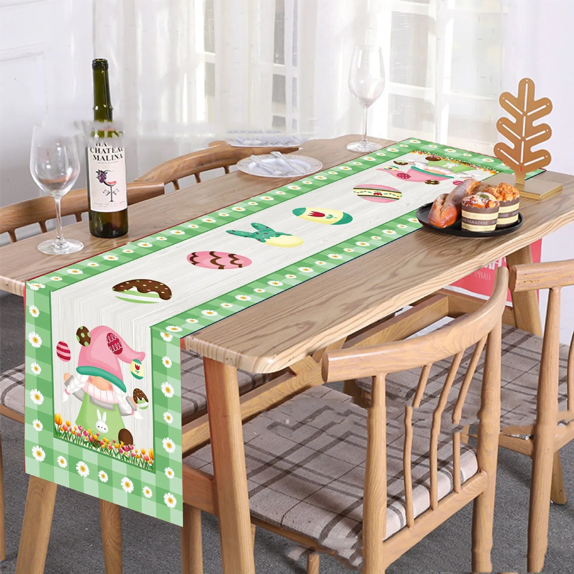 Newest Easter Table Runner 35*180cm Easter Eggs Bunny Flower Dining Table Decor