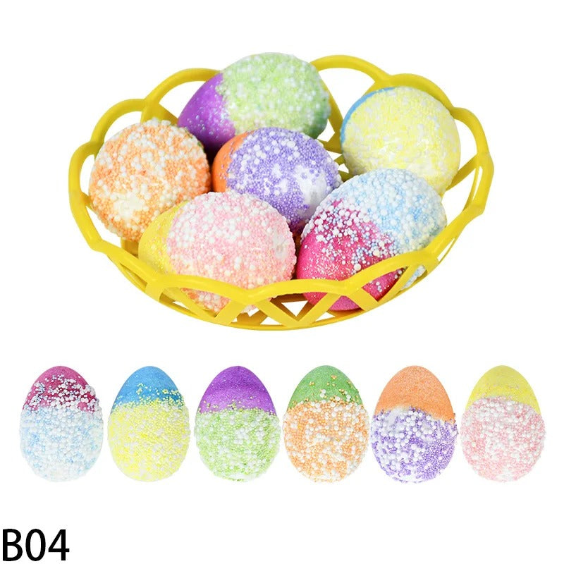 Foam Easter Eggs Set With Basket Easter Decorations Painted Bird Pigeon Eggs DIY Craft Kids Gift