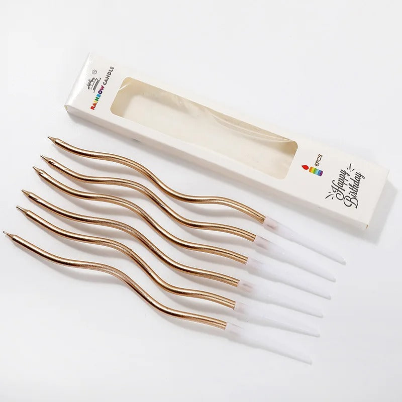 Gold Plated Colorful Birthday cake Candle Bending Colorful 6 piece