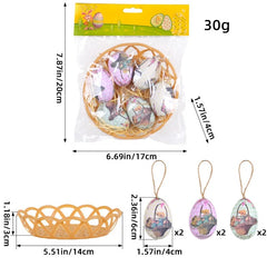 Easter Egg Hanging Ornaments with Woven Basket Painted Cartoon Bunny Pattern Easter Egg