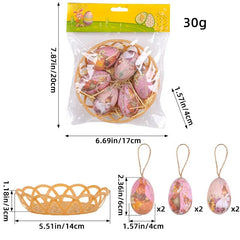 Easter Egg Hanging Ornaments with Woven Basket Painted Cartoon Bunny Pattern Easter Egg