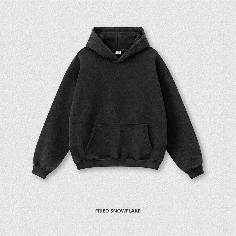 ZODF 2024 Winter Men's Washed Fleece Hoodies Unisex Women Retro Loose Warm 332gsm Hooded Pullovers Sweatshirts HY0870 - Xprespick