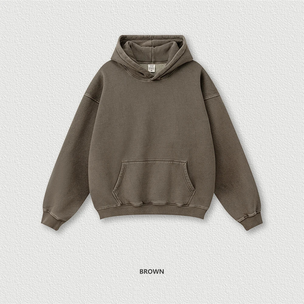 ZODF 2024 Winter Men's Washed Fleece Hoodies Unisex Women Retro Loose Warm 332gsm Hooded Pullovers Sweatshirts HY0870 - Xprespick