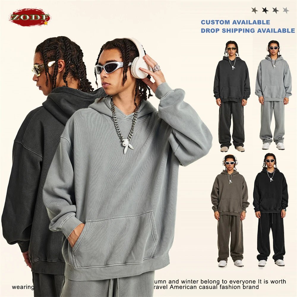 ZODF 2024 Winter Men's Washed Fleece Hoodies Unisex Women Retro Loose Warm 332gsm Hooded Pullovers Sweatshirts HY0870 - Xprespick