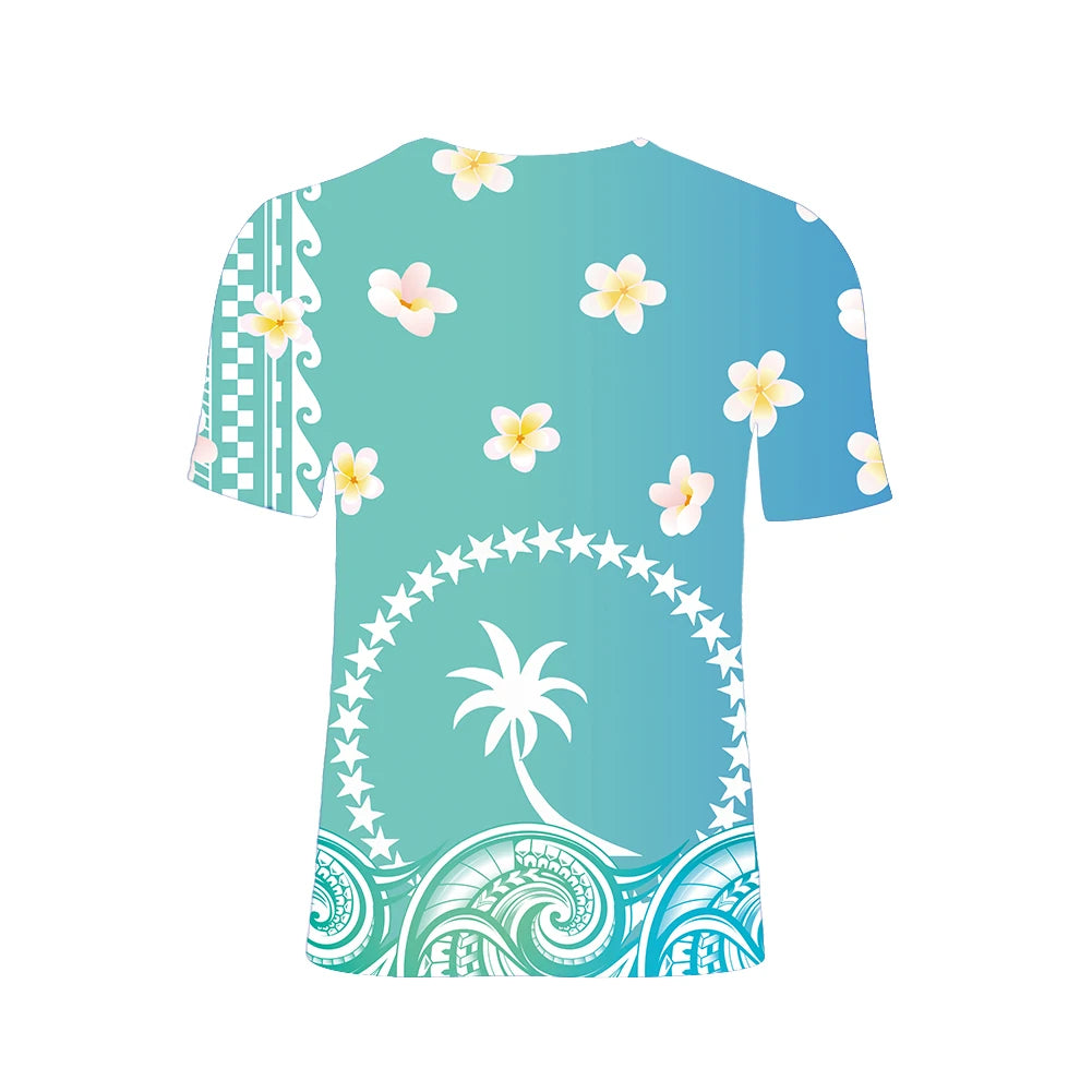 Shling Hawaiian Floral Guam Island Pattern Men Casual Shirts Plus Size Beach Polynesian O Neck T Shirts Men Custom T Shirt for Men Shling T-shirt for men
