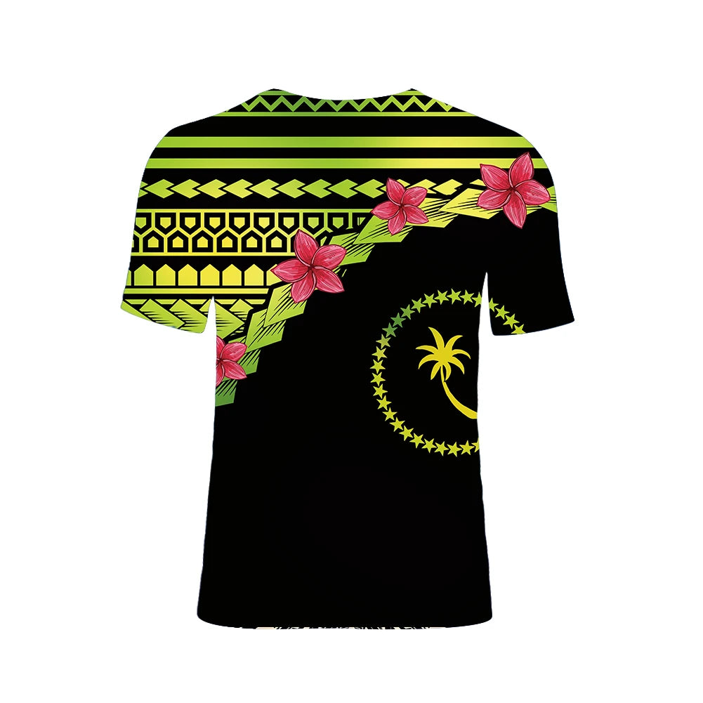 Shling Hawaiian Floral Guam Island Pattern Men Casual Shirts Plus Size Beach Polynesian O Neck T Shirts Men Custom T Shirt for Men Shling T-shirt for men