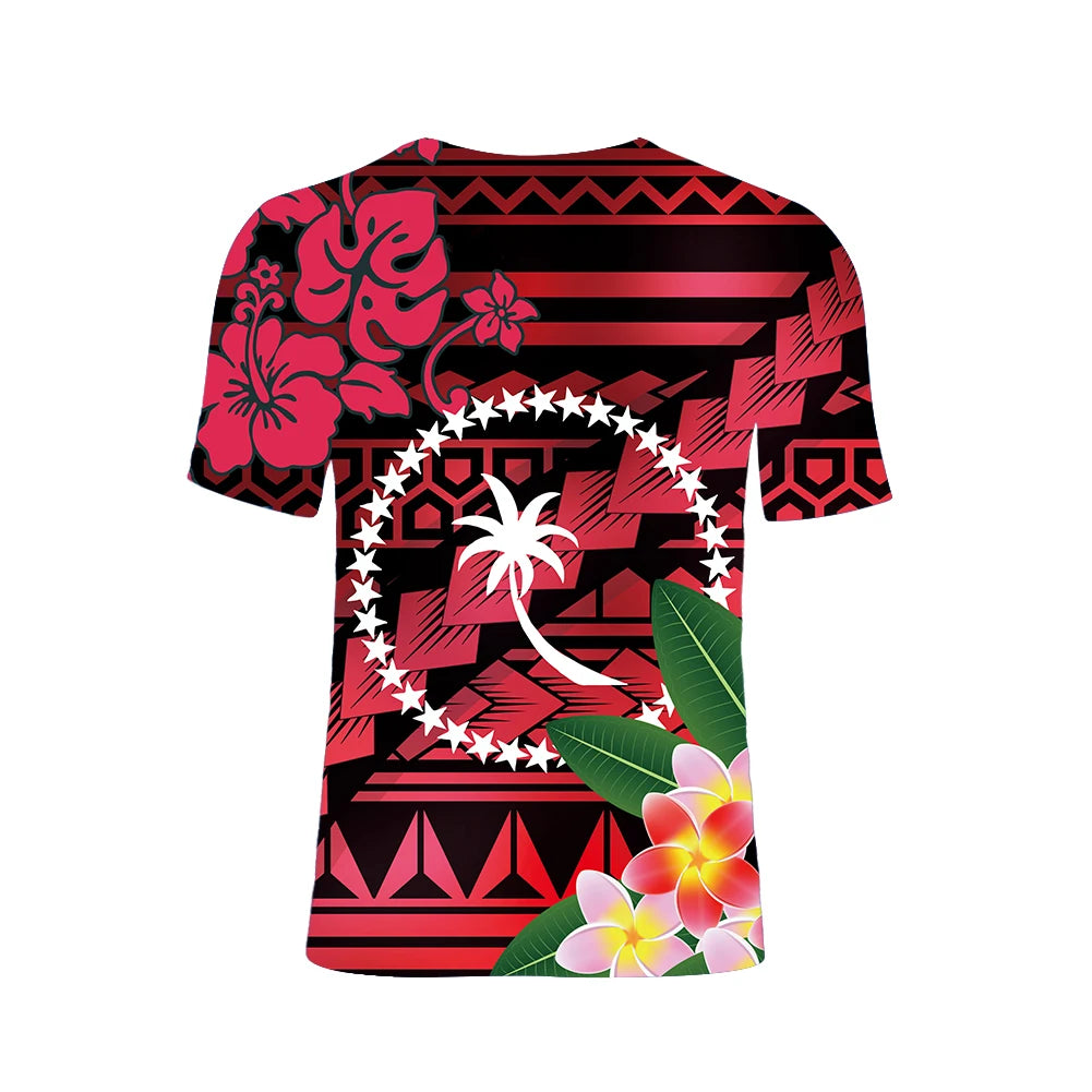 Shling Hawaiian Floral Guam Island Pattern Men Casual Shirts Plus Size Beach Polynesian O Neck T Shirts Men Custom T Shirt for Men Shling T-shirt for men