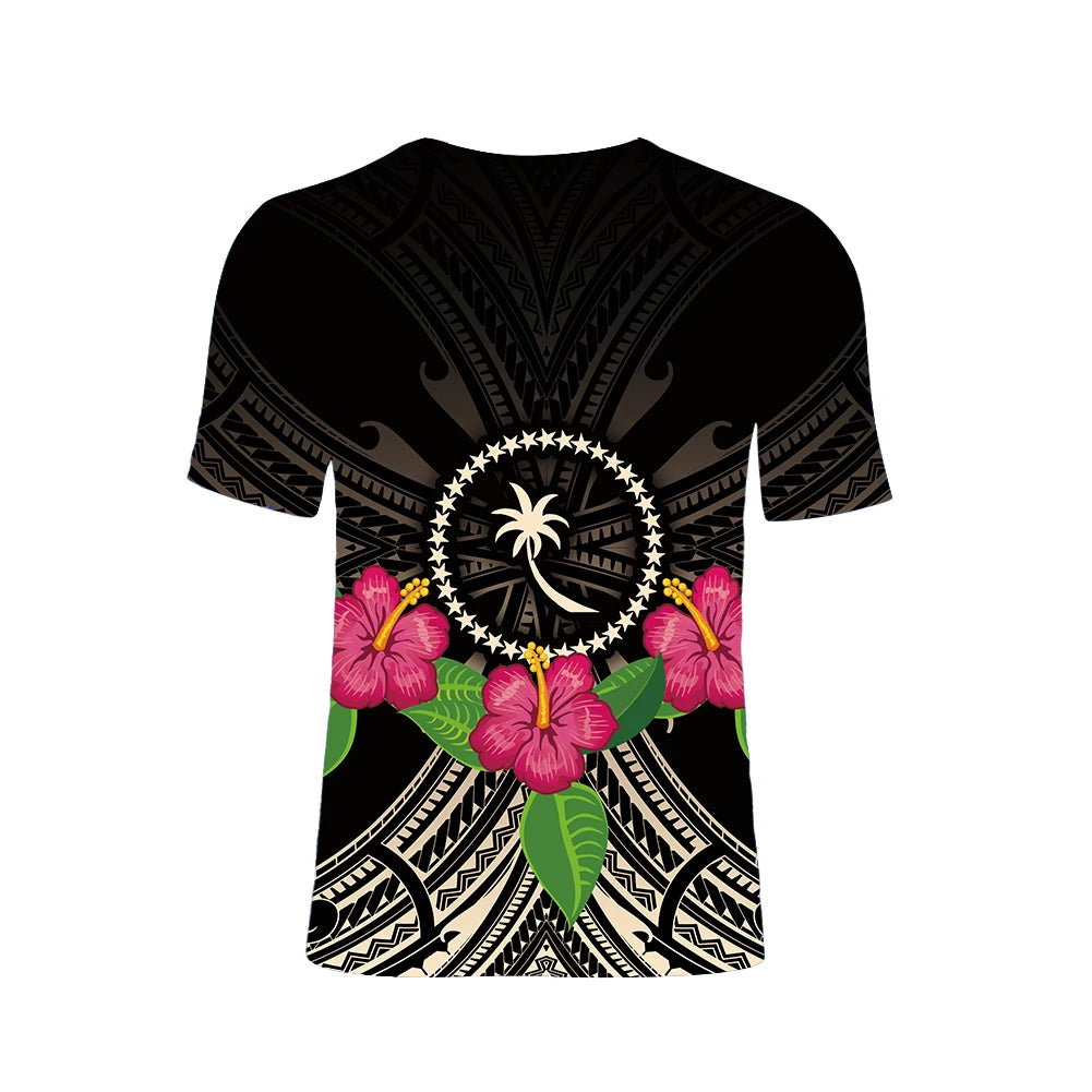 Shling Hawaiian Floral Guam Island Pattern Men Casual Shirts Plus Size Beach Polynesian O Neck T Shirts Men Custom T Shirt for Men Shling T-shirt for men