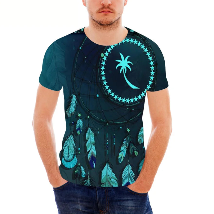 Shling Hawaiian Floral Guam Island Pattern Men Casual Shirts Plus Size Beach Polynesian O Neck T Shirts Men Custom T Shirt for Men Shling T-shirt for men