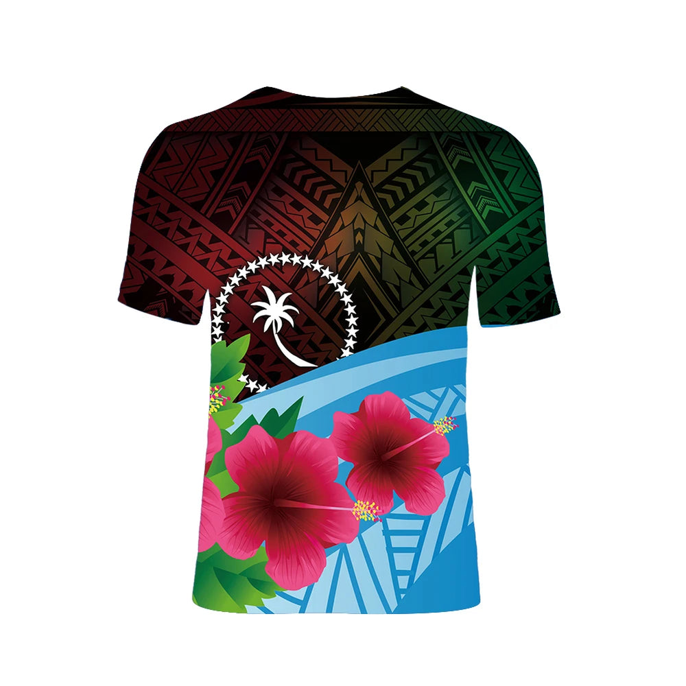 Shling Hawaiian Floral Guam Island Pattern Men Casual Shirts Plus Size Beach Polynesian O Neck T Shirts Men Custom T Shirt for Men Shling T-shirt for men