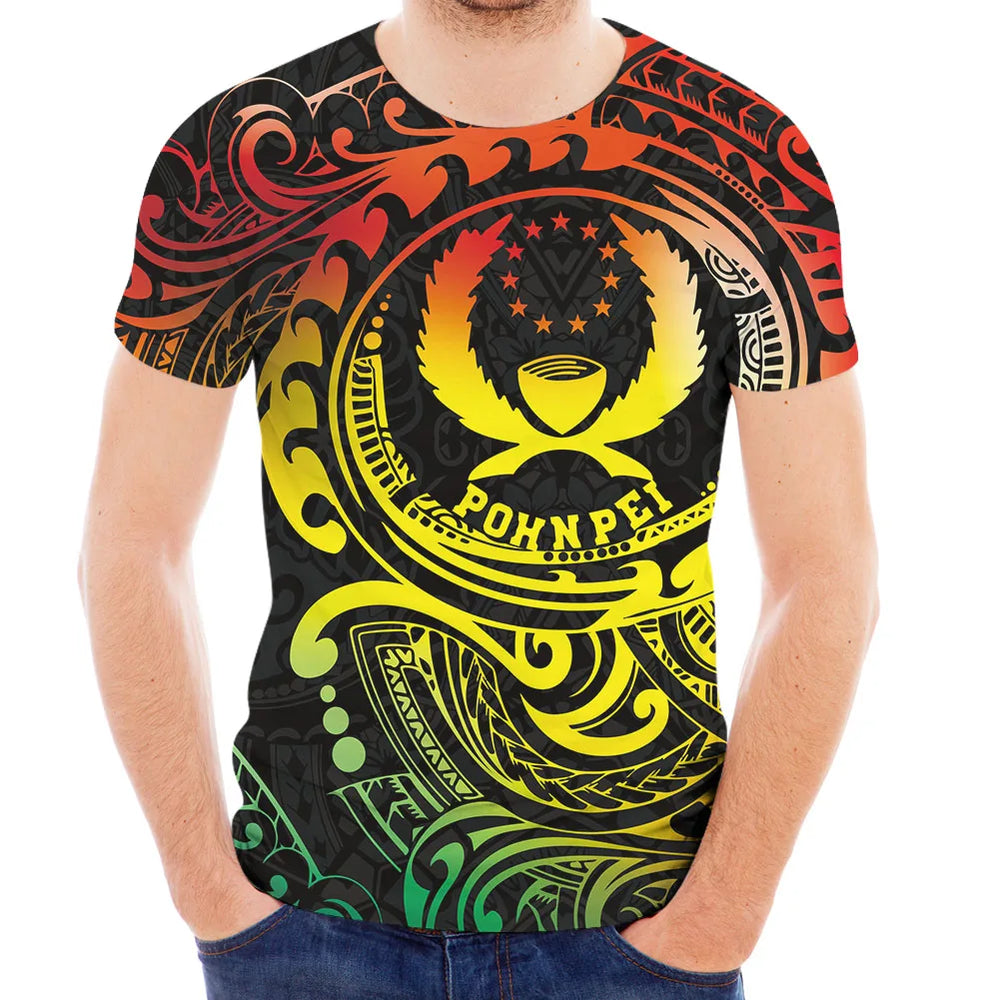 Shling Hawaiian Floral Guam Island Pattern Men Casual Shirts Plus Size Beach Polynesian O Neck T Shirts Men Custom T Shirt for Men Shling T-shirt for men